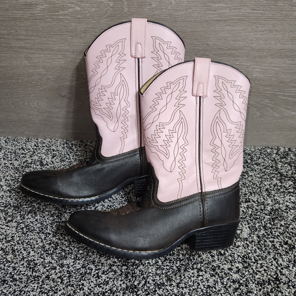 Smoky Mountain Big Girls Western Boots Monterey Leather Brown Pink 1574Y, Sz 6.5